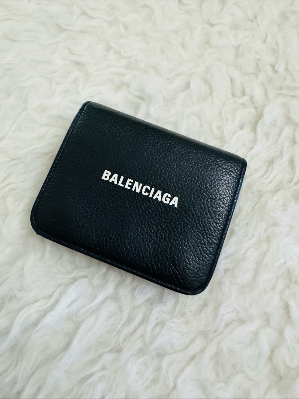 Balenciaga Black Leather Wallet with White Logo Print
